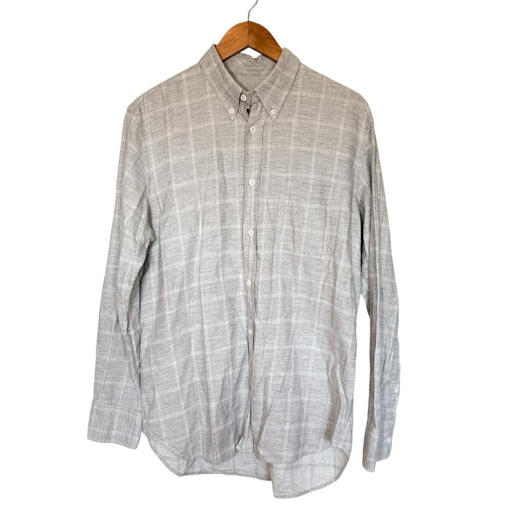 Billy Reid Check Cotton Standard Fit Long Sleeve Button Down Shirt Grey Medium